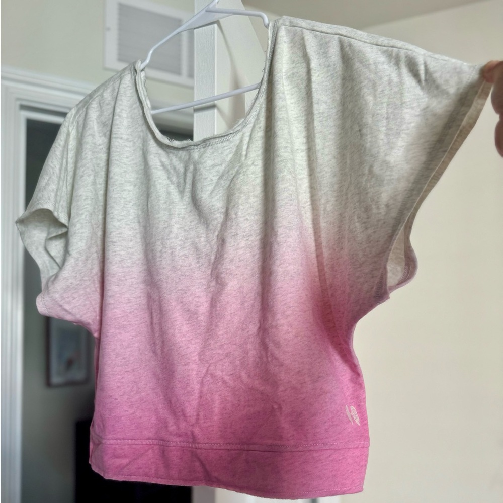 Victoria’s Secret heather grey & pink faded tie dye frayed flutter sleeves top
